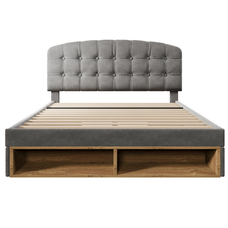 Upholstered Storage Bed, Double (4'6), Grey