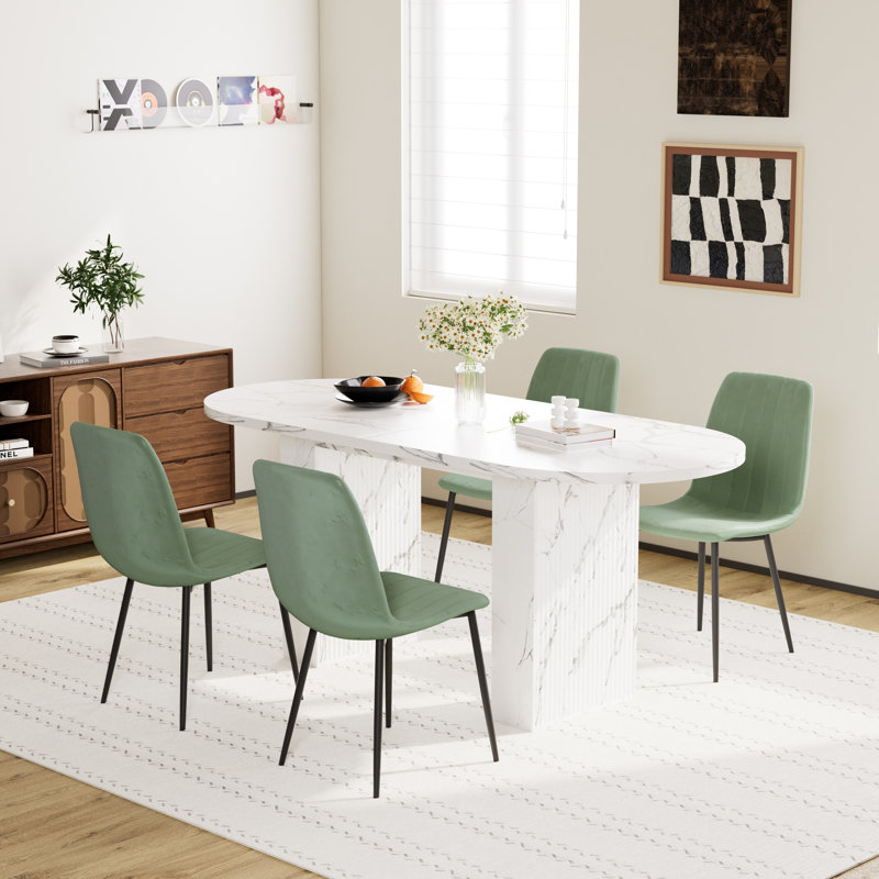 Oval Dining Table Set With 4-6 Matching Chairs For Dining Room, 5 Pieces: Table, 4 Chairs, Green