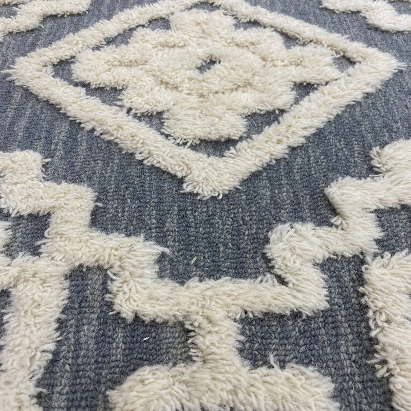 Hand-tufted Wool Geometric Gray Indoor Area Rug, Round 6'