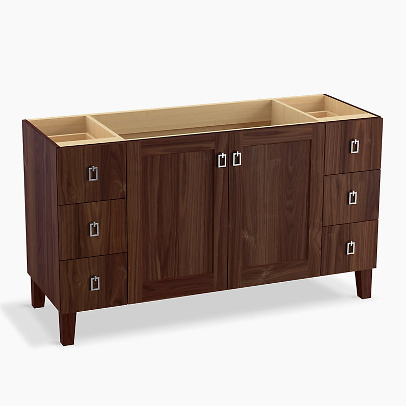 Poplin 60" Vanity Base Only with Furniture Legs, 2 Doors and 6 Drawers, Ratine couleur noyer