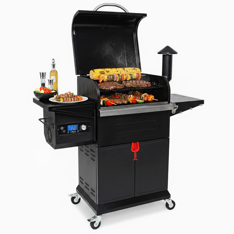 Barbecue et fumoir à granules de bois Z GRILLS 600D2 avec régulateur PID, surface de cuisson de 572 po², armoire de rangement, sonde à viande, noir