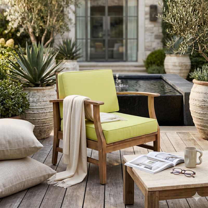 Chaise de patio avec coussins Apolinario, Coussin vert / structure en teck