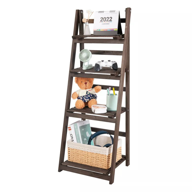 Sawyerville 4 Tier Free Standing Ladder Shelf Wooden Plant Stand
