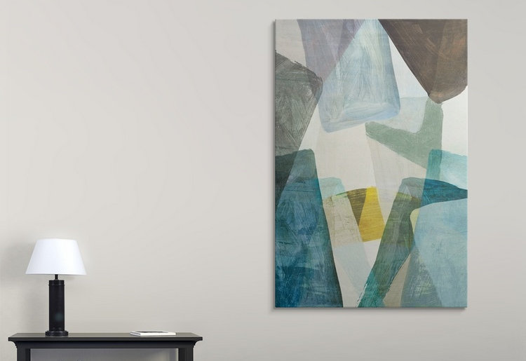«Blue Geometric II» Brittley, reproduction d'art, H 44 po x l 32 po x P 1 po, Cadre noir