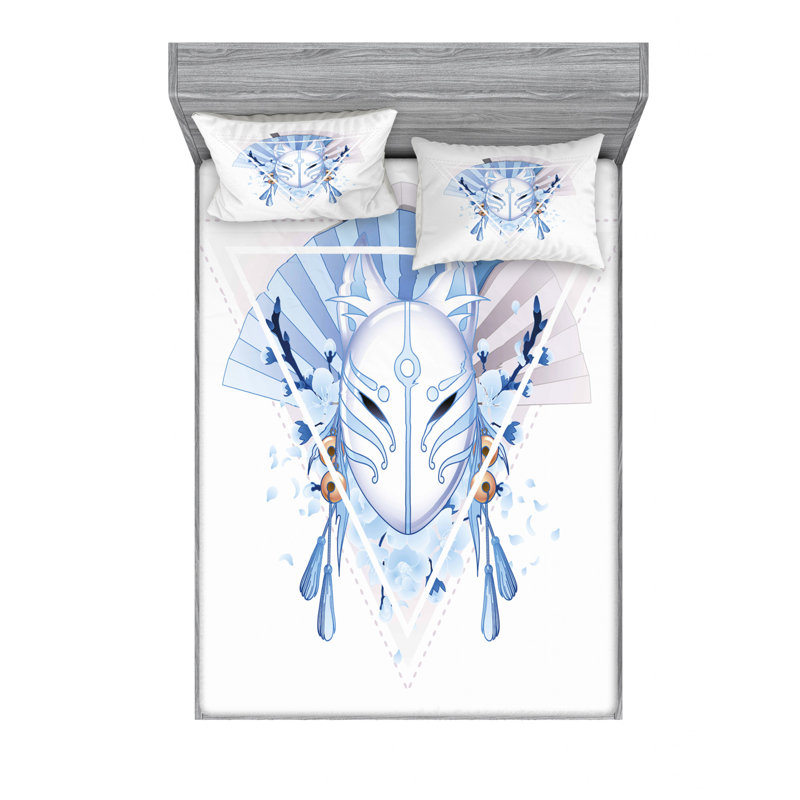 Ensemble de draps kitsune fox mask, Ensemble de draps pour lit double avec un drap-hou