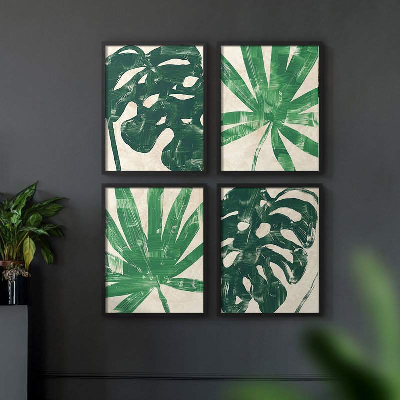 «Basketweave Leaf I», reproduction encadrée - ensemble de 4, Noir, H 44 po x l 14 po