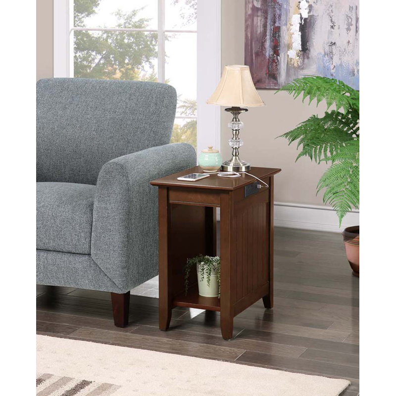 Morral Solid Wood End Table and Built-In Outlets, Espresso