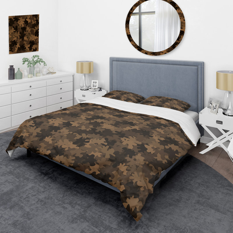 Camouflage militaire brun tendance - ensemble de housse de couette abstrait - microfibre de polyester
