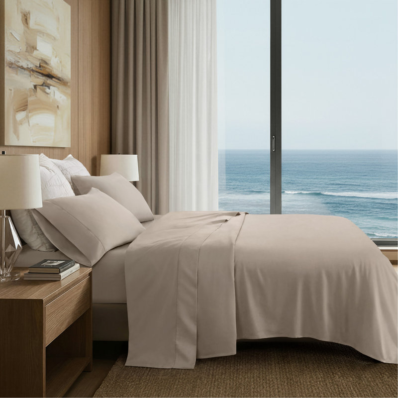 4 Pieces Split King Cotton Sheet Set,Linen