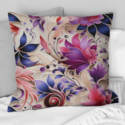 Pink And Purple Romantic Roses Paisley Pattern - Paisley Printed Throw Pillow