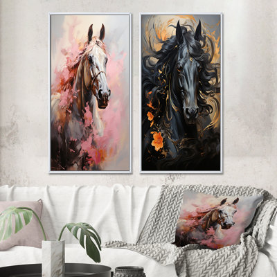 " Pink White Horse Vibrant Pink Equine " by Designart 2 - Pieces