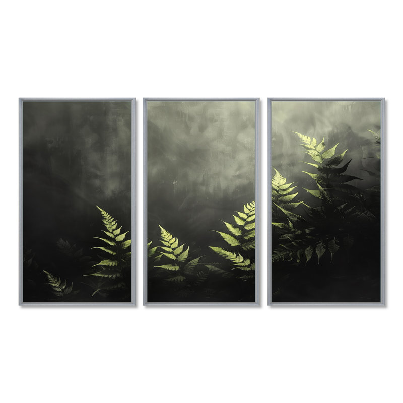 Novak - ensemble d'art mural fougères, 28" H x 36" W x 1" D, Silver Floater Framed Canvas