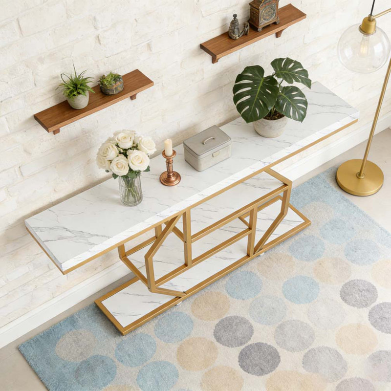 4-Tier Console Table Sofa Table Accent Table with Storage Shelves