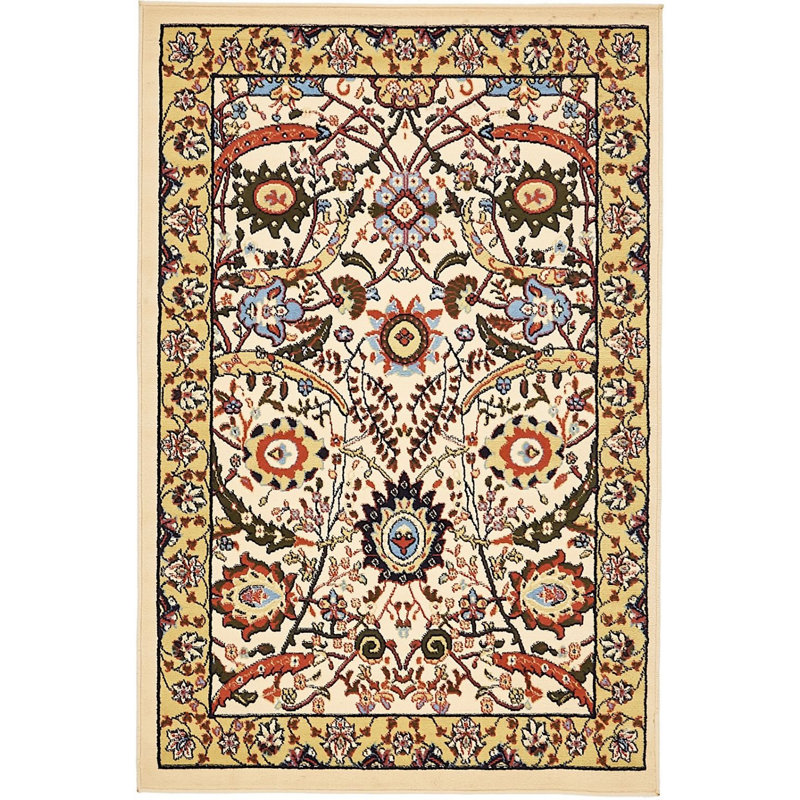 Tapis beige à motif floral Kashan, Rectangle 4 pi x 6 pi