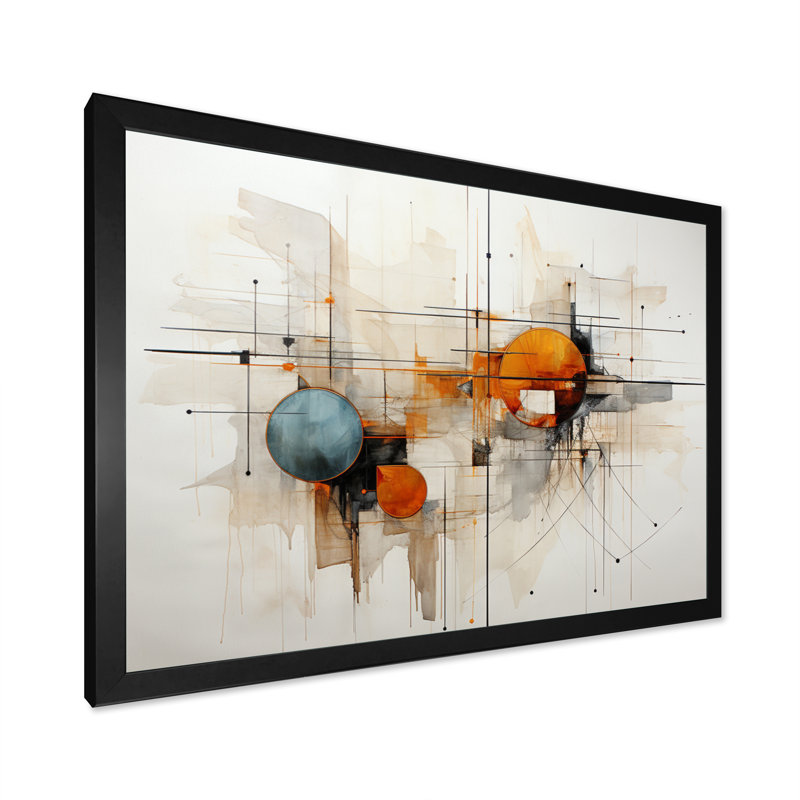 Teal Orange Line Art Conceptual Abstracts I - Art mural pour salon, Cadre simple noir, H 12 po x l 20 po x P 1 po
