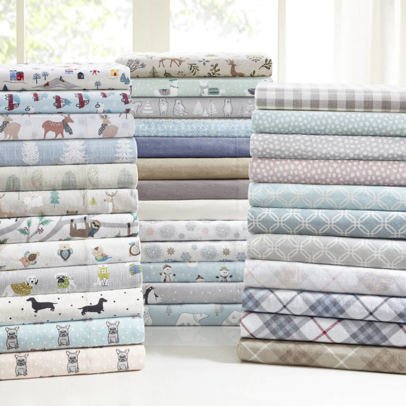 Drap-housse simple 3 pièces, à carreaux gris à chevrons, 100% flanelle de coton, ultra doux, confortable, drap plat, taies d'oreiller ajustées, lavable à la machine, à la main, lavable