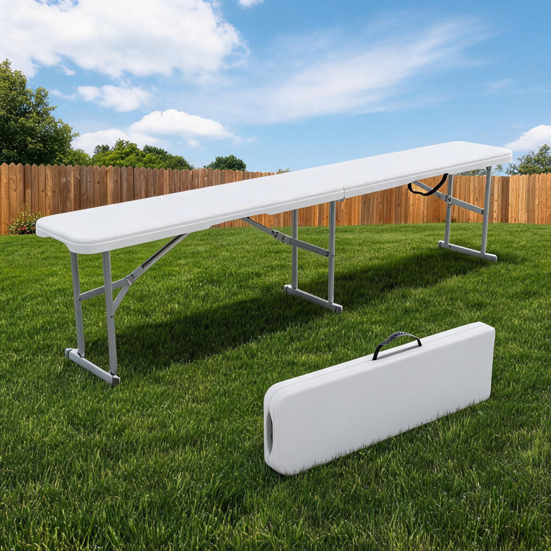 6 FT Folding Plastic Bench with Handle, 380 LBS Portable HDPE Tabletop Seat, Weatherproof Outdoor Bench for Camping, Picnic & Parties, Black