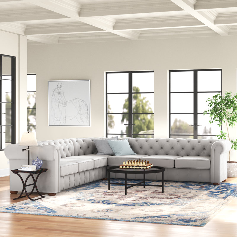 Dunn 117 " Velvet Sectional, Gray Velvet