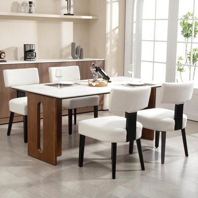 Upholstered Solid Wood Fabric Dining Chair, Armless Side Chair