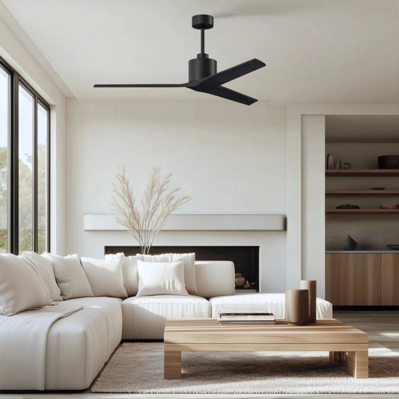 Ventilateur de plafond standard à 3 pales Ertugrul, Noir mat, 60", Noir mat