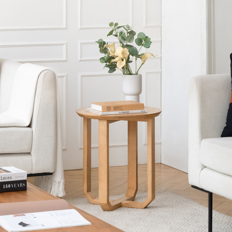 Sarves Solid Wood Cross Legs Side Table, Blonde Natural