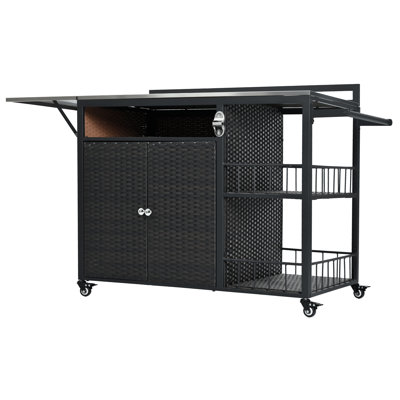  Chariot de cuisine pour îlot de cuisine 63,5 po avec plateau latéral pliable et grand rangement, brun foncé