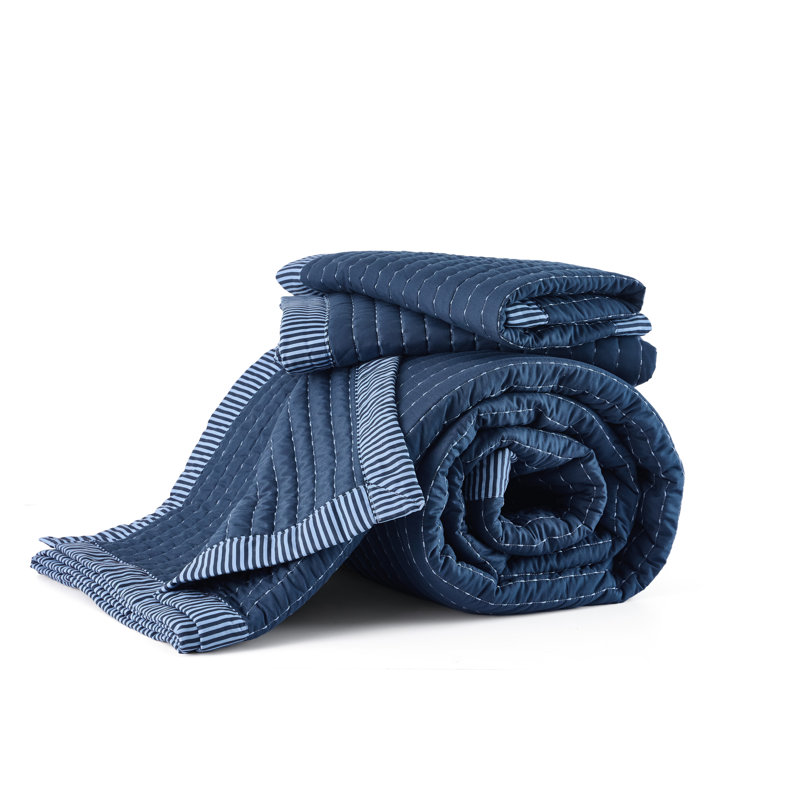 Bedspread Coverlet Lightweight Soft Quilt Bedding Set, Queen Quilt + 2 Standard Pillow Sham, Navy Corduroy