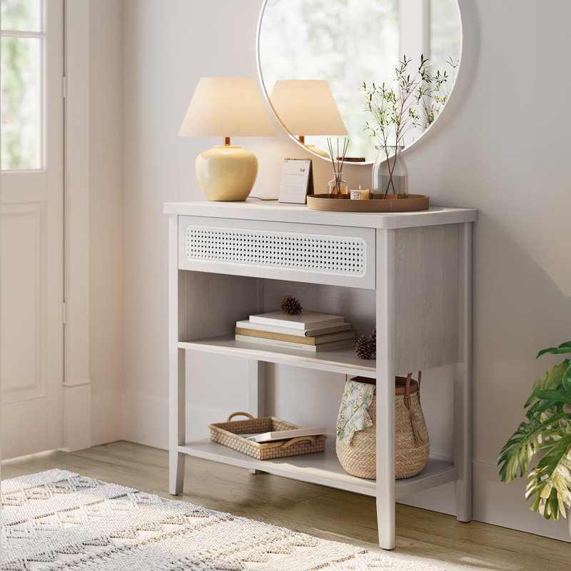 Aristeia Console Table with Drawer and Power Outlets, Otmeal Beige
