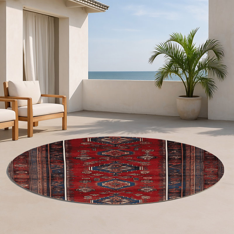 Tapis d'intérieur et d'extérieur brun Persian, Rond 5 pi