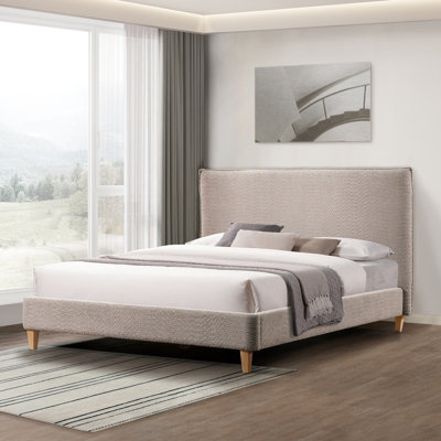 Grand lit tapissier de couleur grise - plateforme moderne et stable