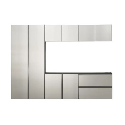 Osy 6Pc Wall Mounted Utility Garage Cabinets, Drawers And Doors, Gray by Benjara