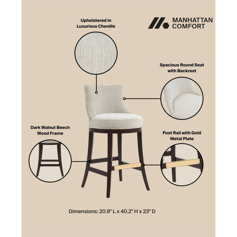 Lucia Modern Chenille Upholstered Bar Stool with Beech Wood Frame in Natural, Bar Stool (29.4'' Seat Height), Natural, 1
