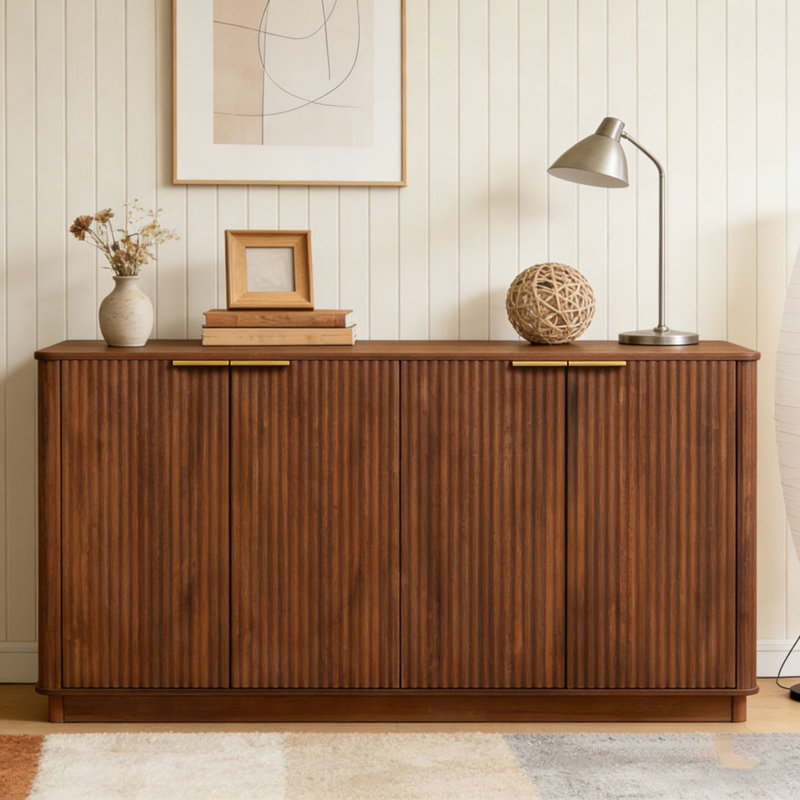 Buffet 63 "à rayures verticales avec rangement, Noyer