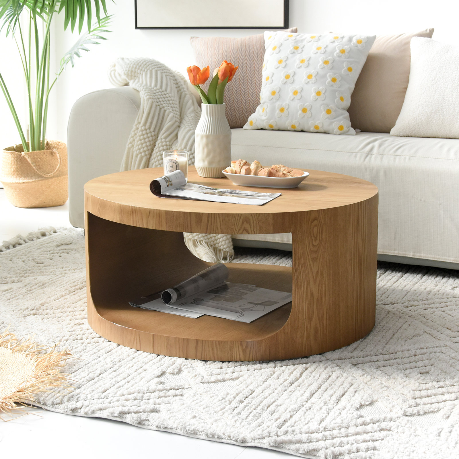 Latitude Run® Round Coffee Table with Solid Wood Veneer (Natural Oak) & Reviews | Wayfair