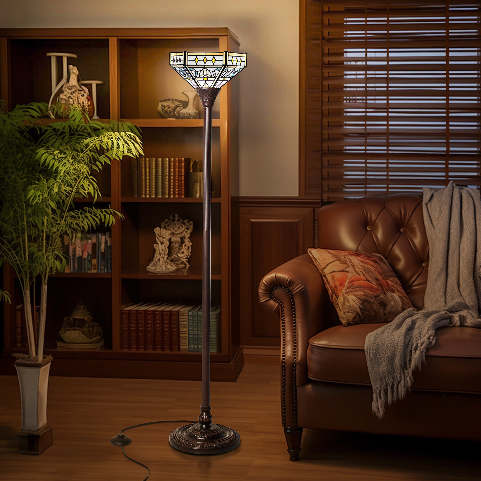 Astoria Grand Tiffany Torchiere Floor Lamp Mission Hexagon Virgin Style  Stained Glass Torch Standing Light | Wayfair, image size:1600x1600