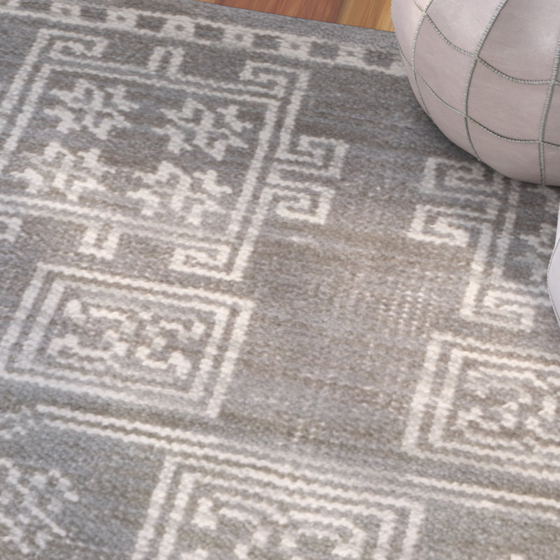 Tapis gris en laine / coton noué à la main Alimatou, Rectangulaire 8 pi x 10 pi