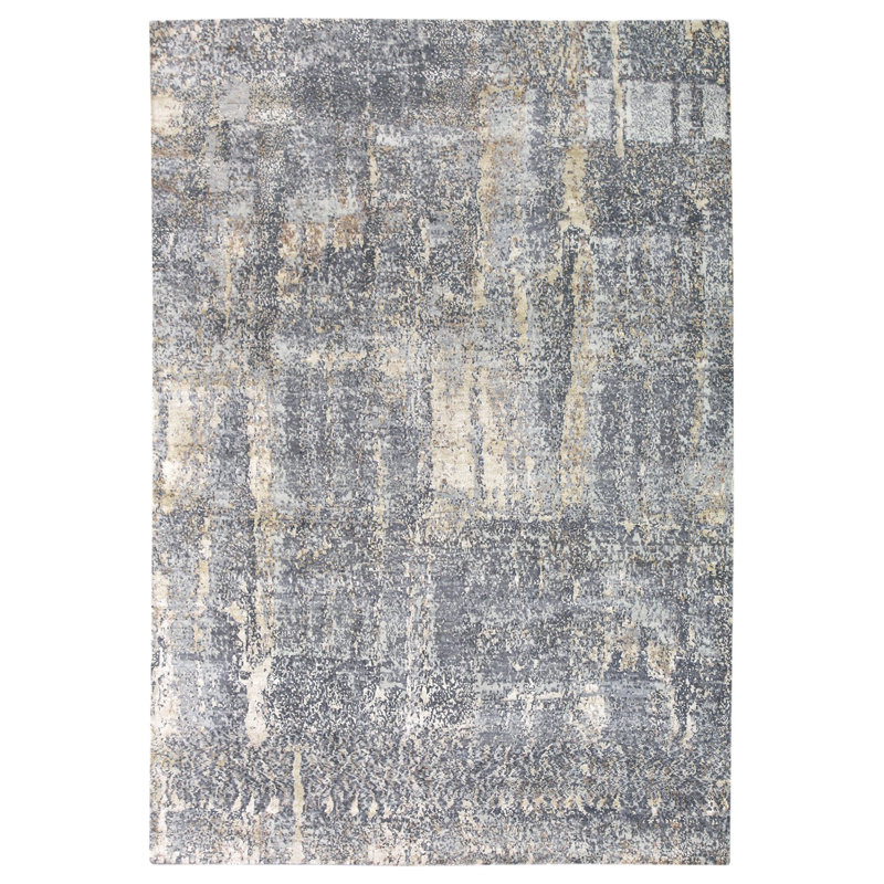 Tapis gris noué à la main de conception unique 6 pi x 8 pi 10 po New Age