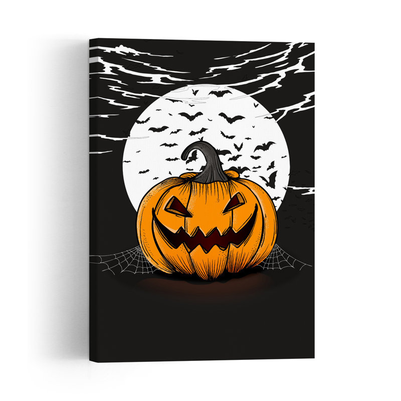 Spooky Halloween Night Abstract Contemporary Bat Spider Autumn Landscape Wall Art Print by Nicholas - Print
