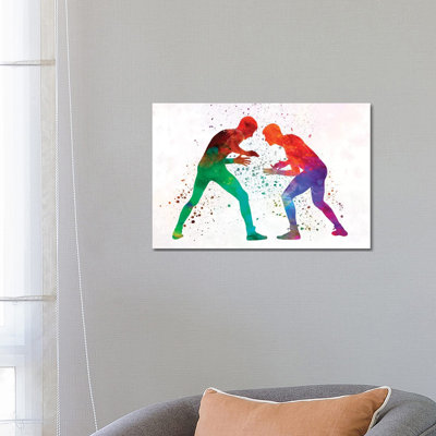 Wrestlers Wrestling Men in Watercolour I 1 Piece Wrapped Canvas Painting