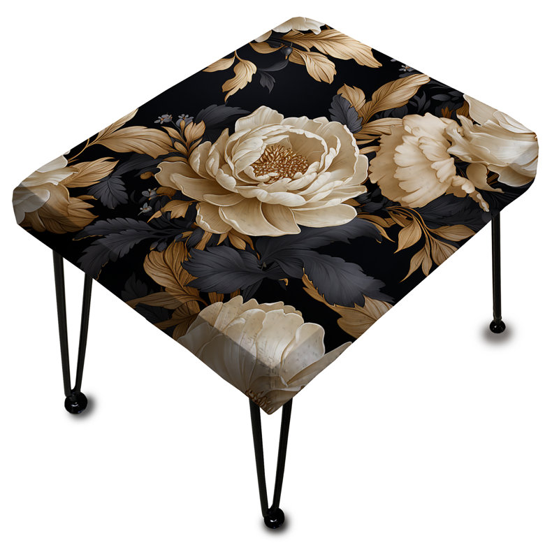 Beige et noir à motif floral - Repose-pieds rectangulaire floral