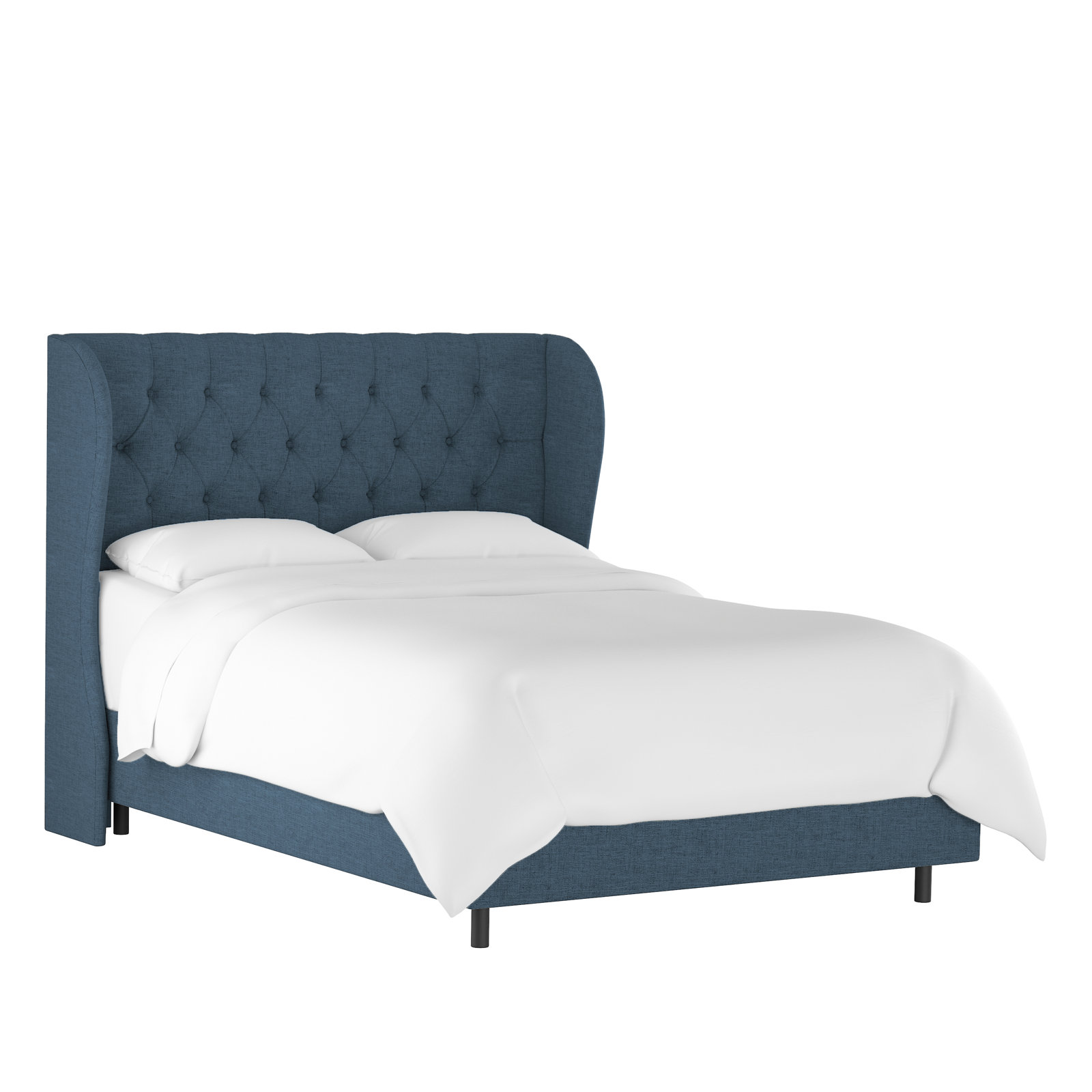 Tomey Upholstered Wingback Bed, King, Zuma Navy Textured Linen