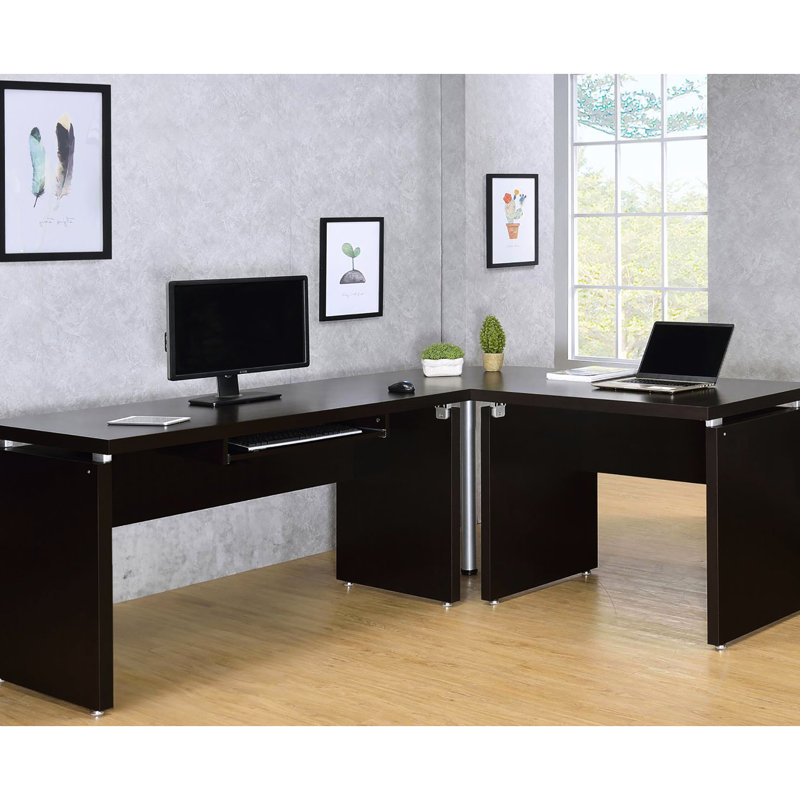 Bureau d'ordinateur spacieux couleur cappuccino - Idéal pour le télétravail avec plateau pour clavier et tiroirs pour une productivité optimale