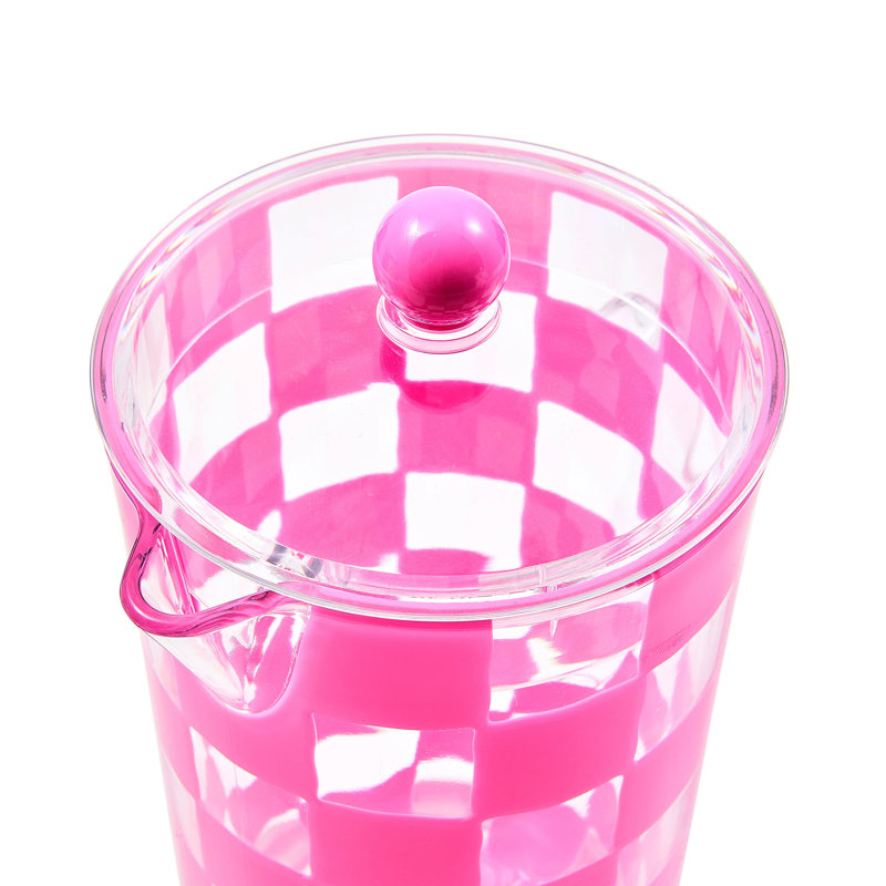 Pink Check Acrylic Pitcher, Pink/Clear