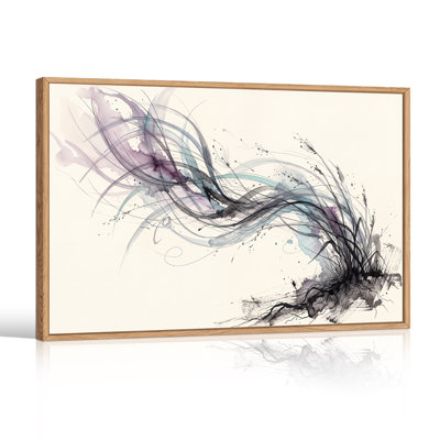 Tableau sur toile à motif abstrait tourbillonnant violet et turquoise, lavis d'encre