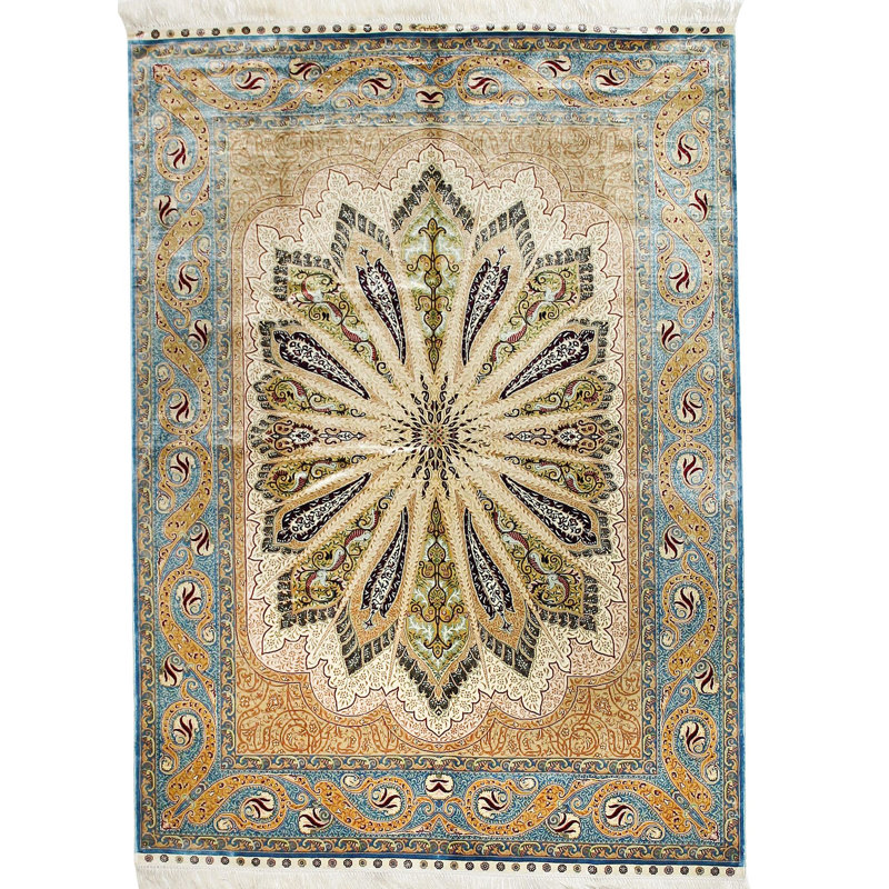 Tapis turc ivoire et bleu 5x7