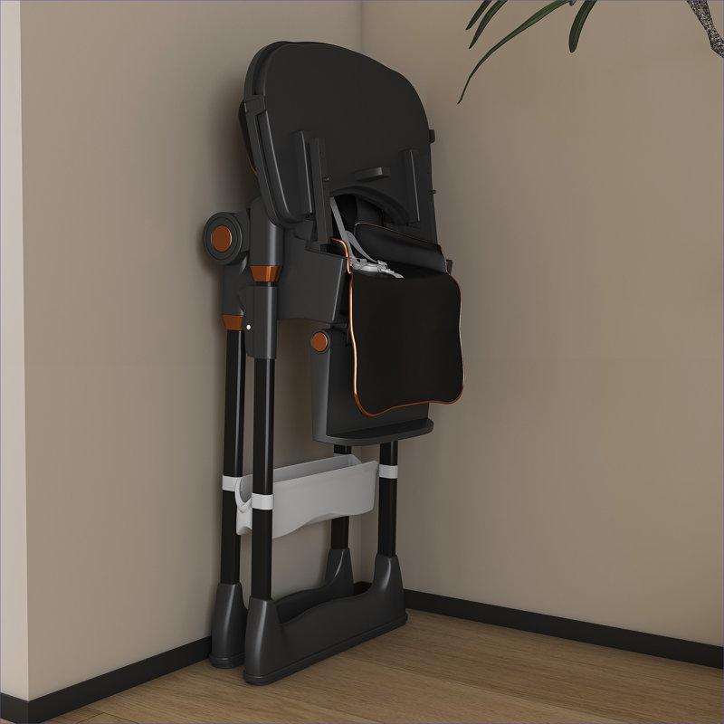 Chaise haute réglable réglable pour bébé, siège de nourrisson portable facile à nettoyer avec roues verrouillables silencieuses, noir mat