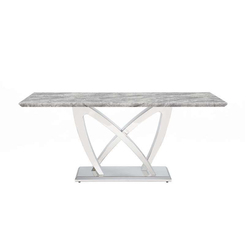 70'' Rectangle Faux Marble Dining Table, Silver