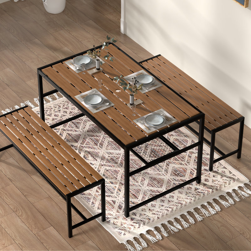 Picnic Table And Bench Set With 2" Umbrella Hole And Storage Rack, For Indoor And Outdoor Use