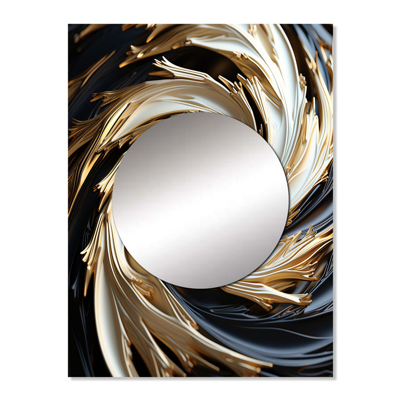 White and gold hypnotic abstract spiral  - Abstract Spirals Mirror, Modern Unique Wall Mirror, Printed Metal Art, 32" x 24"