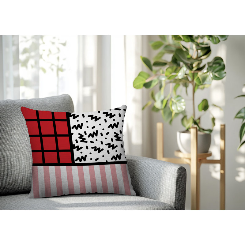 Oreiller carré réversible intérieur / extérieur Minka, Rouge, Carré 18 po